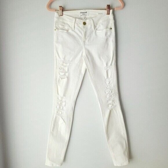 FRAME Distressed White Skinny de Jeanne Jeans - Picture 4 of 9